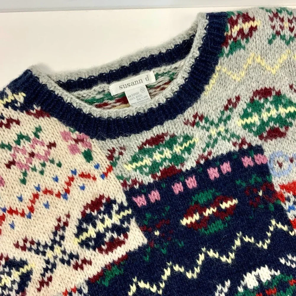 Vintage Susann D Fair Isle Wool Knit Winter Sweater Sz M - Picture 16 of 16